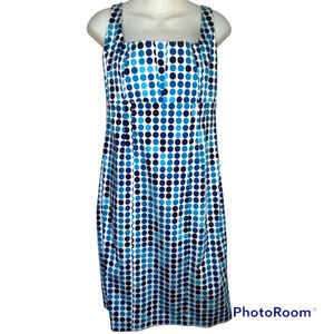 CALVIN KLEIN AQUA BLUE POLKA DOT SHEATH DRESS PLEATED TOP SIZE 10